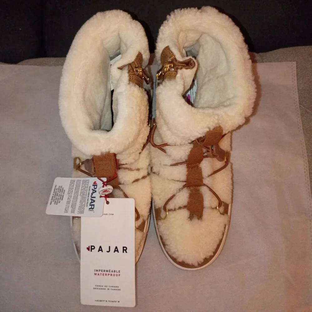PAJAR JANIE WATERPROOF CARMEL/CREAM FAUX FUR SNOW BOOT SZ 10 NWT NWOB - Picture 8 of 11